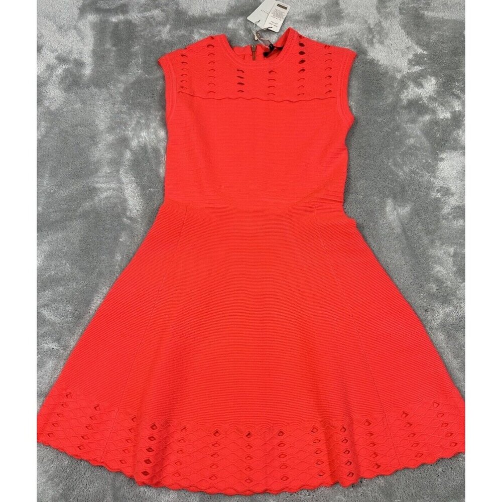 NWT Ted Baker Dress Womens 3 US 8 Neon Pink Coral Zaralie Jacquard Knit Skater